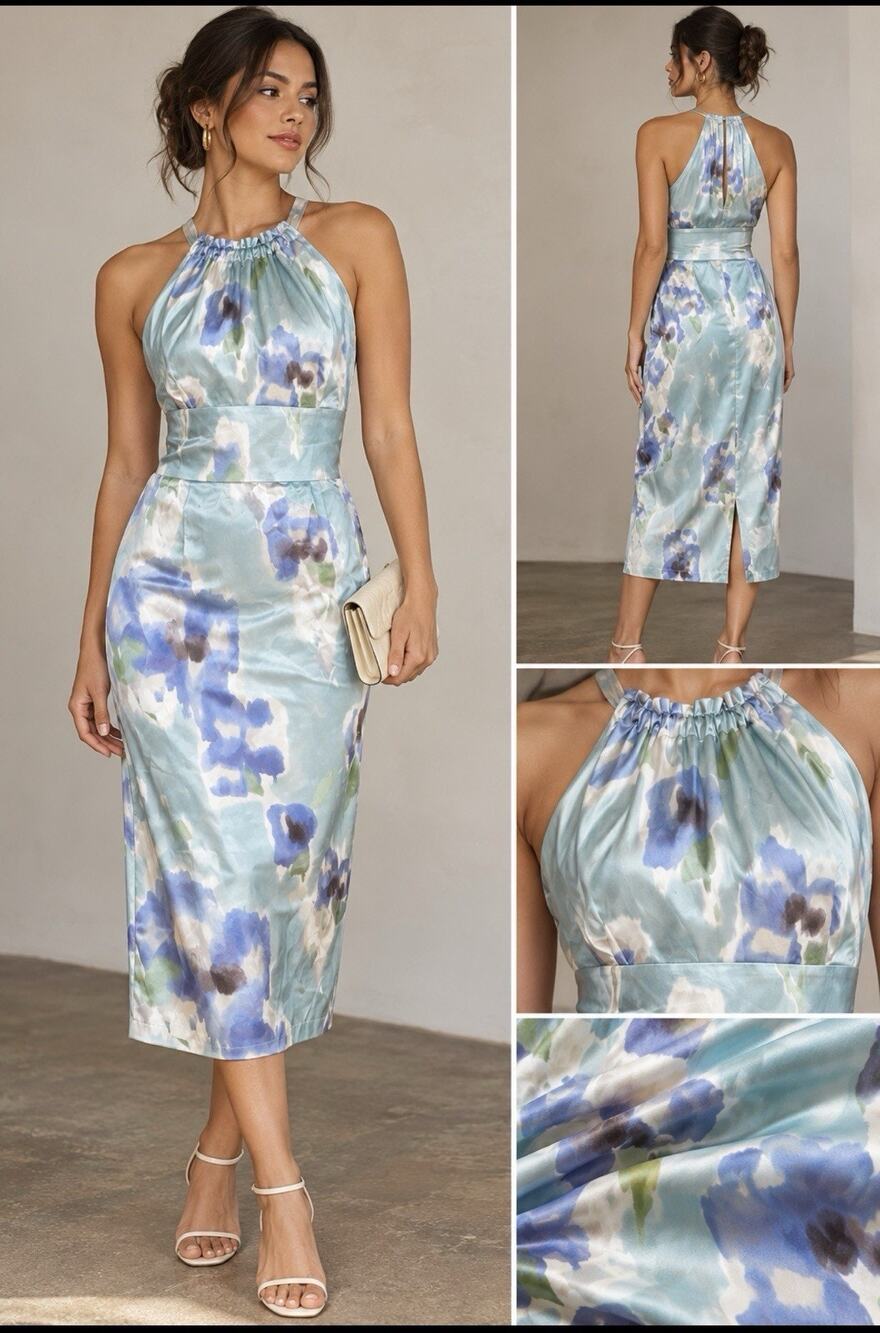 Ann Taylor Silk Satin Dress Watercolor Sheath Dress Sz 8 2000s Wedding Guest